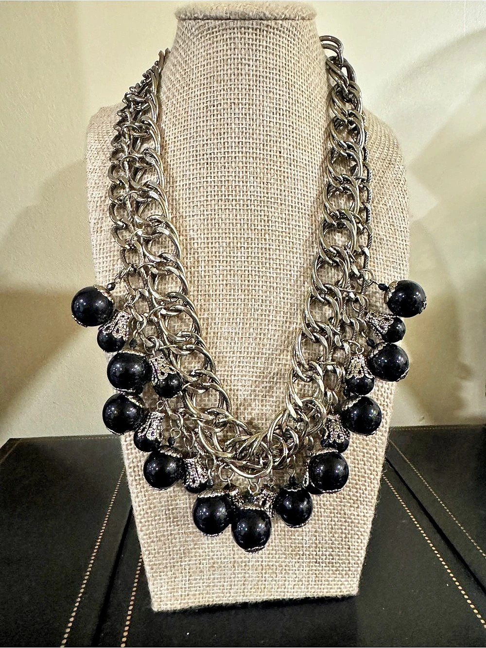 C.O. & Co. Layered Black & Silver Bead Statement Necklace